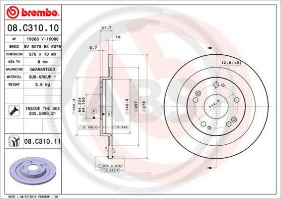 A.B.S. 08.C310.11 - Brake Disc autospares.lv