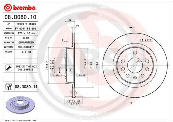 A.B.S. 08.D080.11 - Brake Disc autospares.lv