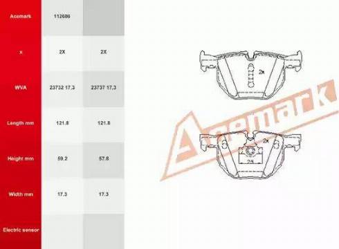 Acemark 112686 - Brake Pad Set, disc brake autospares.lv