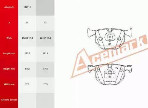 Acemark 112711 - Brake Pad Set, disc brake autospares.lv