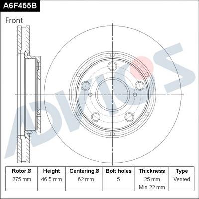 Advics A6F455B - Brake Disc autospares.lv