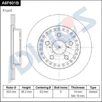 Advics A6F601B - Brake Disc autospares.lv