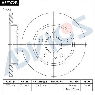 Advics A6F072B - Brake Disc autospares.lv