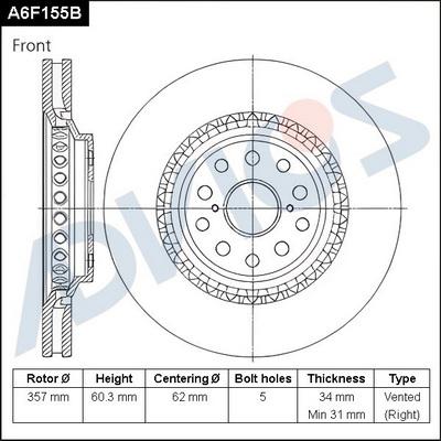 Advics A6F155B - Brake Disc autospares.lv