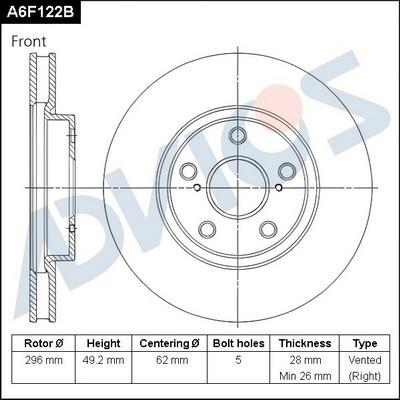 Advics A6F122B - Brake Disc autospares.lv