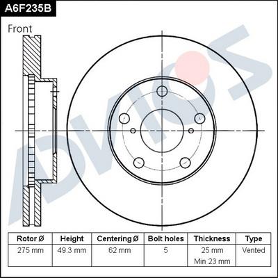 Advics A6F235B - Brake Disc autospares.lv