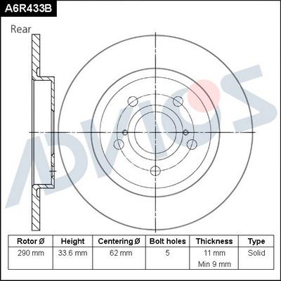 Advics A6R433B - Brake Disc autospares.lv