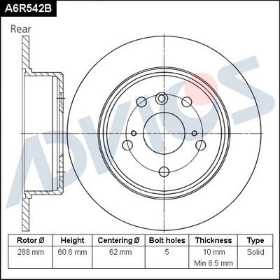 Advics A6R542B - Brake Disc autospares.lv