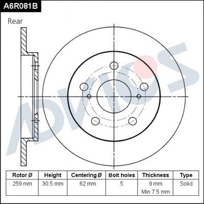 Advics A6R081B - Brake Disc autospares.lv