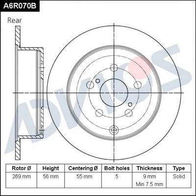 Advics A6R070B - Brake Disc autospares.lv