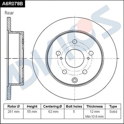 Advics A6R078B - Brake Disc autospares.lv