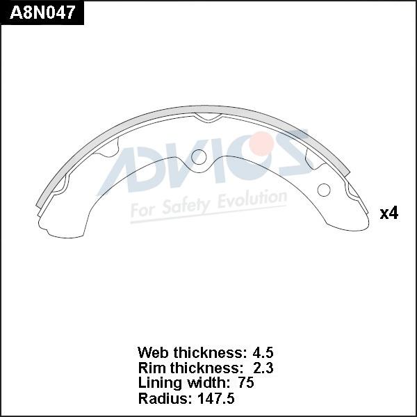 Advics A8N047 - Brake Shoe Set autospares.lv