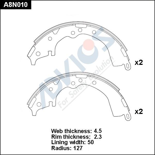 Advics A8N010 - Brake Shoe Set autospares.lv