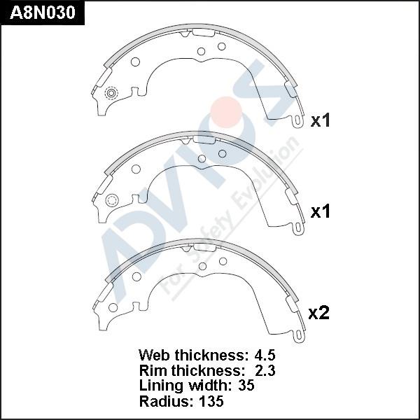 Advics A8N030 - Brake Shoe Set autospares.lv