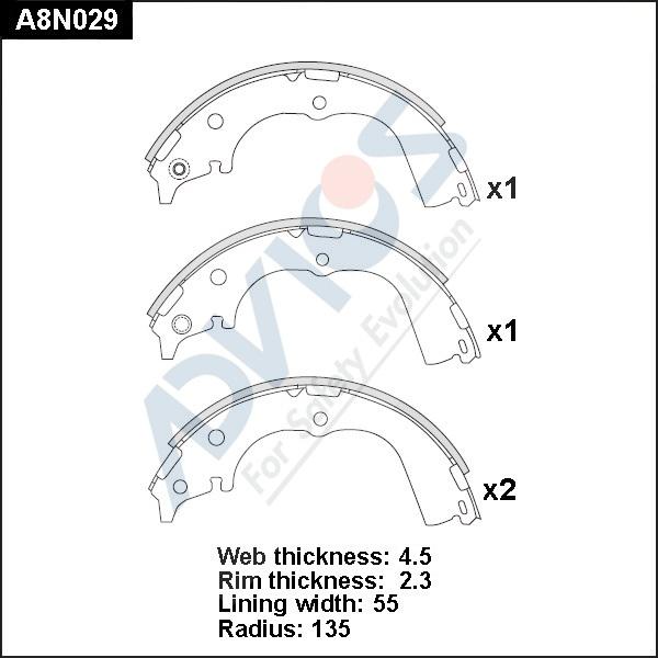 Advics A8N029 - Brake Shoe Set autospares.lv