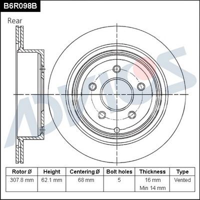 Advics B6R098B - Brake Disc autospares.lv