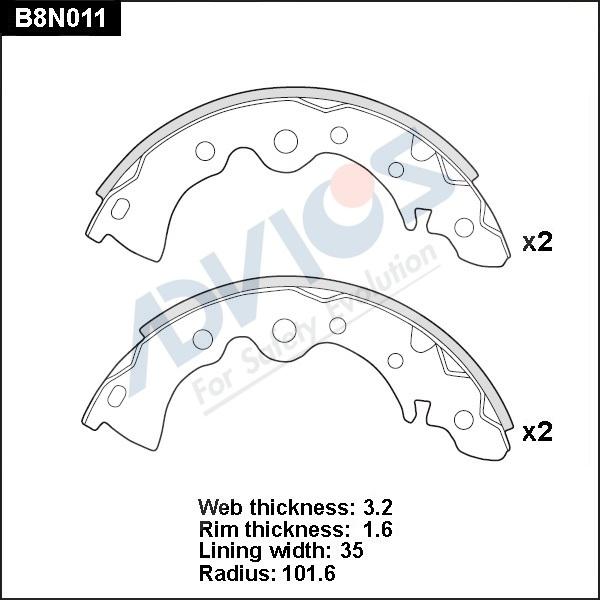 Advics B8N011 - Brake Shoe Set autospares.lv