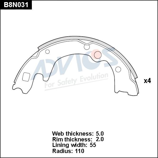 Advics B8N031 - Brake Shoe Set autospares.lv