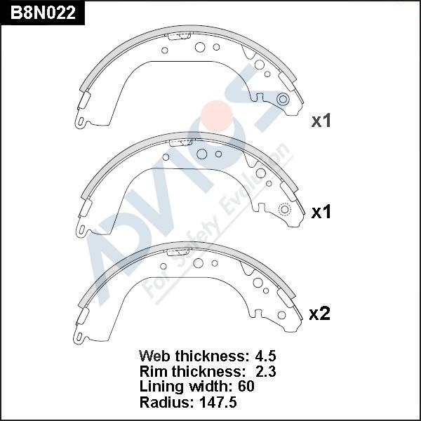 Advics B8N022 - Brake Shoe Set autospares.lv