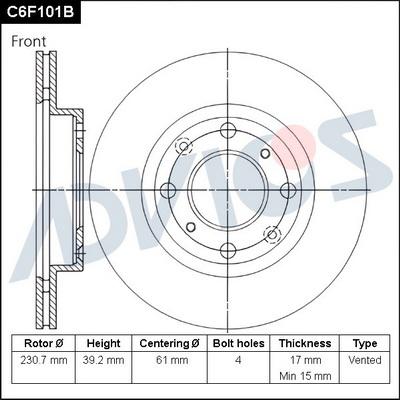 Advics C6F101B - Brake Disc autospares.lv