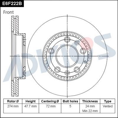 Advics E6F222B - Brake Disc autospares.lv