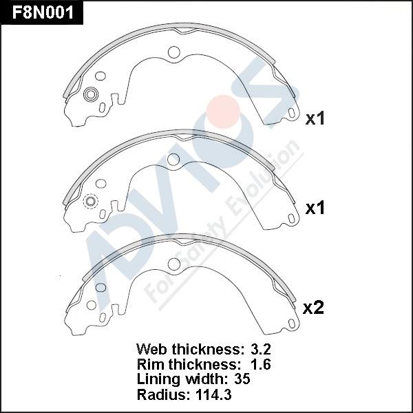 Advics F8N001 - Brake Shoe Set autospares.lv