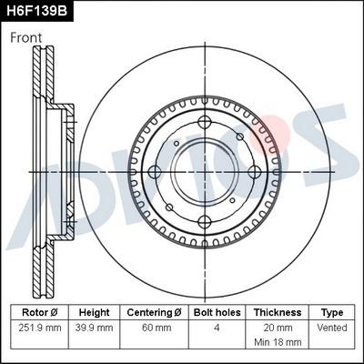 Advics H6F139B - Brake Disc autospares.lv