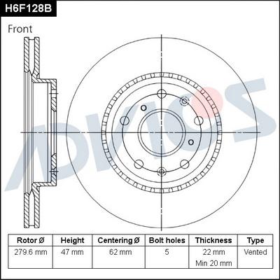 Advics H6F128B - Brake Disc autospares.lv