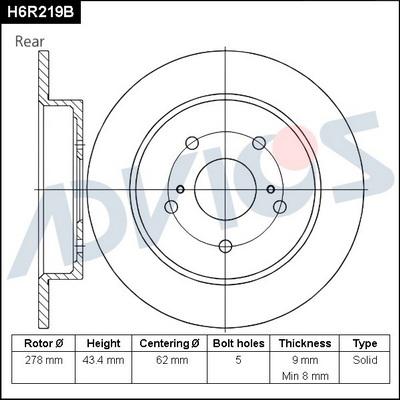 Advics H6R219B - Brake Disc autospares.lv