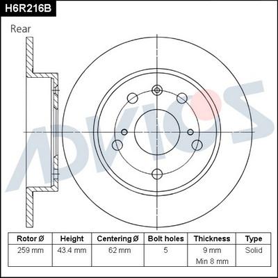 Advics H6R216B - Brake Disc autospares.lv