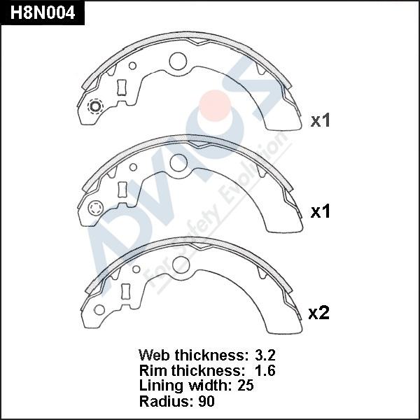 Advics H8N004 - Brake Shoe Set autospares.lv