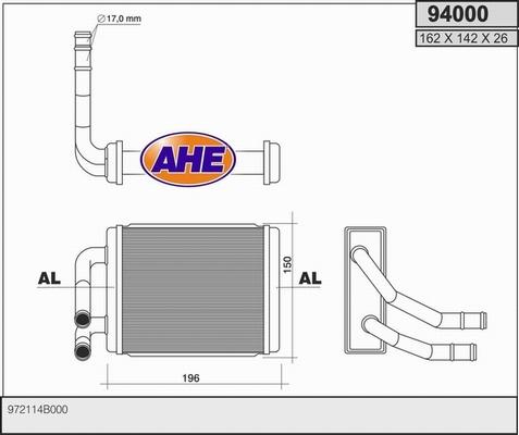 AHE 94000 - Heat Exchanger, interior heating autospares.lv