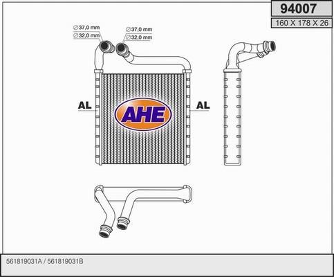 AHE 94007 - Heat Exchanger, interior heating autospares.lv