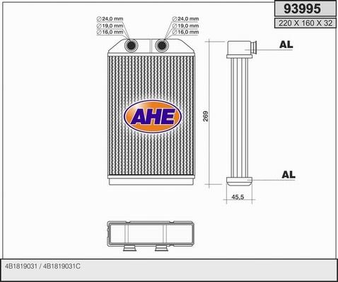 AHE 93995 - Heat Exchanger, interior heating autospares.lv