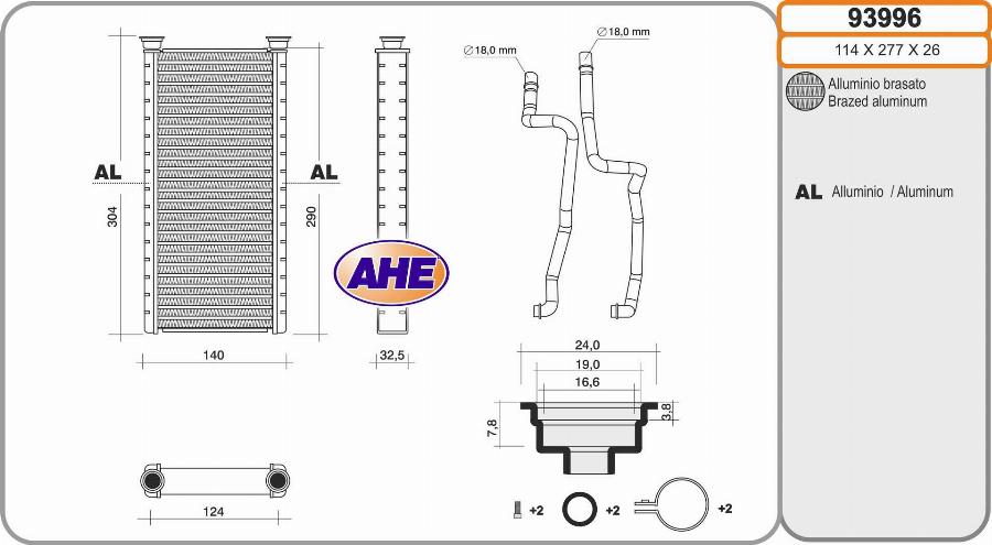 AHE 93996 - Heat Exchanger, interior heating autospares.lv