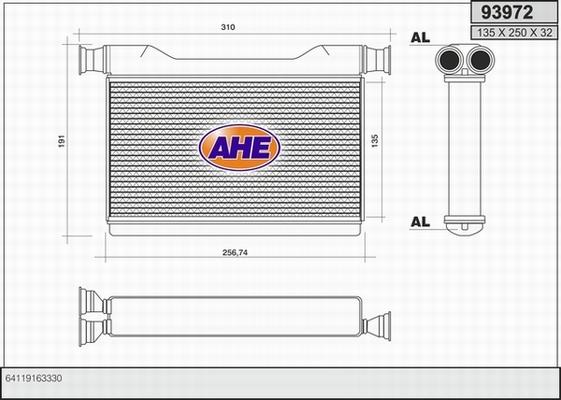 AHE 93972 - Heat Exchanger, interior heating autospares.lv