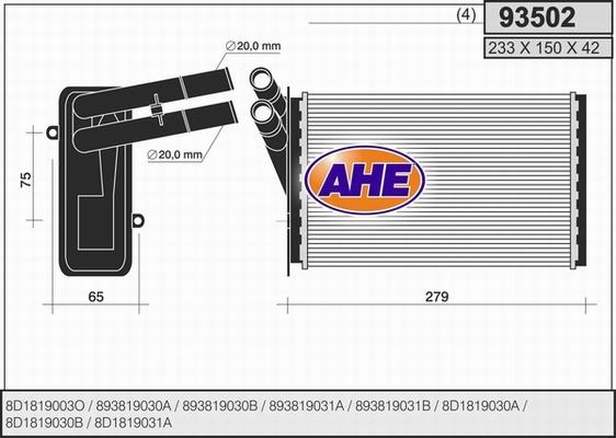 AHE 93502 - Heat Exchanger, interior heating autospares.lv