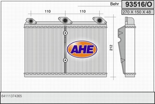 AHE 93516/O - Heat Exchanger, interior heating autospares.lv