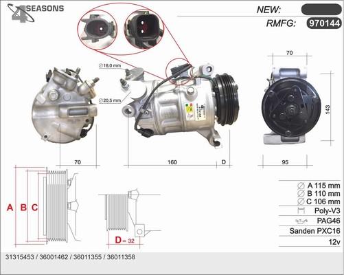 AHE 970144 - Compressor, air conditioning autospares.lv