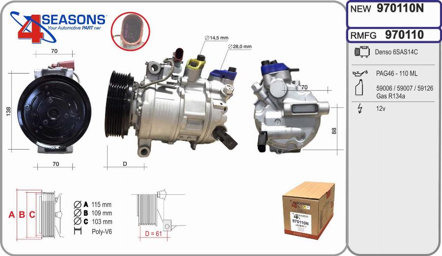 AHE 970110N - Compressor, air conditioning autospares.lv