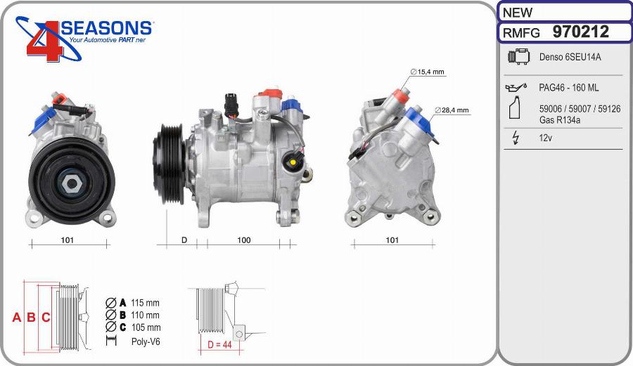 AHE 970212 - Compressor, air conditioning autospares.lv