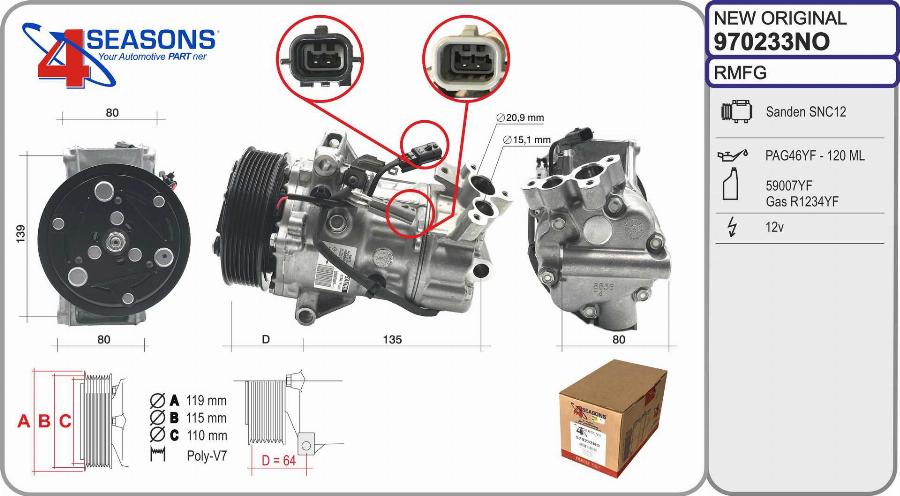 AHE 970233NO - Compressor, air conditioning autospares.lv