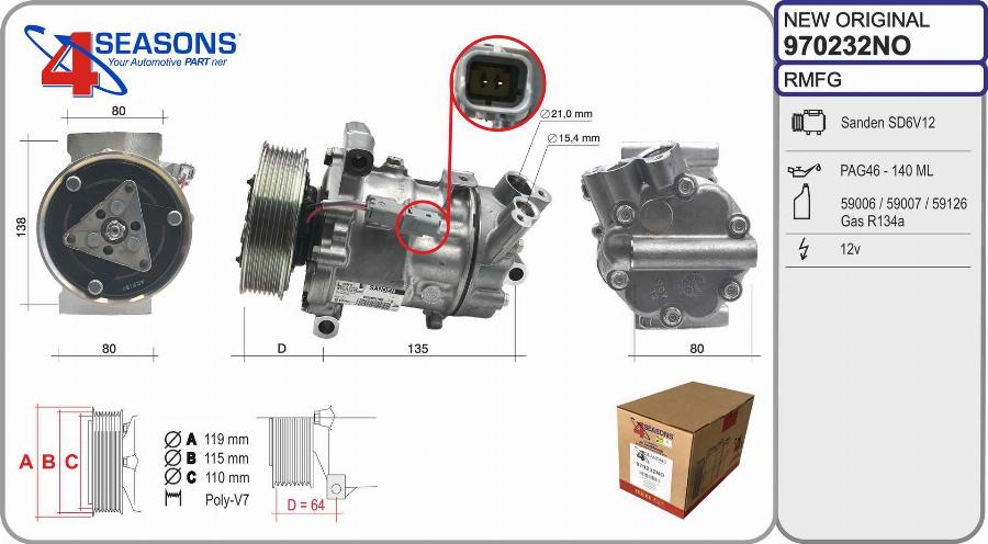 AHE 970232NO - Compressor, air conditioning autospares.lv