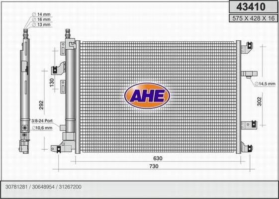 AHE 43410 - Condenser, air conditioning autospares.lv