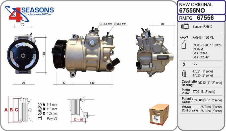 AHE 67556NO - Compressor, air conditioning autospares.lv