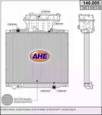 AHE 140.005 - Radiator, engine cooling autospares.lv