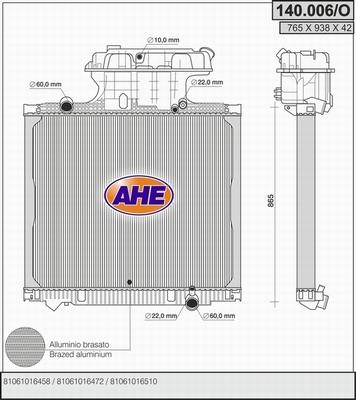 AHE 140.006/O - Radiator, engine cooling autospares.lv
