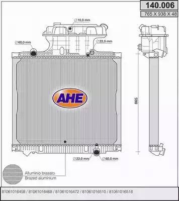 AHE 140.006 - Radiator, engine cooling autospares.lv