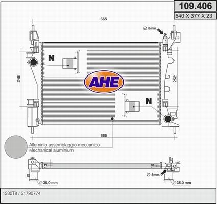 AHE 109.406 - Radiator, engine cooling autospares.lv