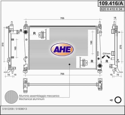 AHE 109.416/A - Radiator, engine cooling autospares.lv